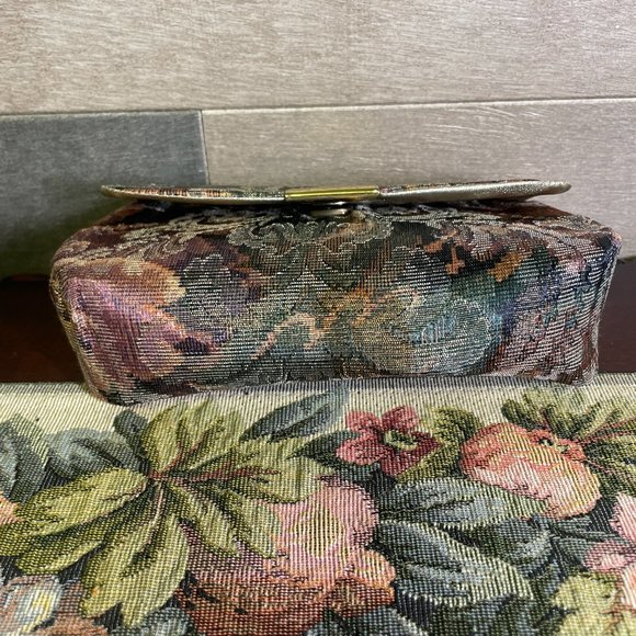 Vintage Floral Tapestry Vinyl Lined Cosmetic Make Up Bag Pouch Magnetic clasp - Picture 4 of 6
